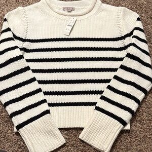 J. Crew Women's Black and Cream Striped Sweater